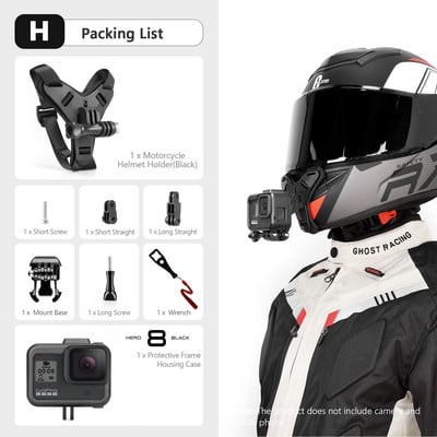 Vamson for Gopro Hero 11 10 9 8 Šalmo laikiklis ant galvos, skirtas Insta360 One X3 su vėjui atspariu putplasčiu motociklo priedais