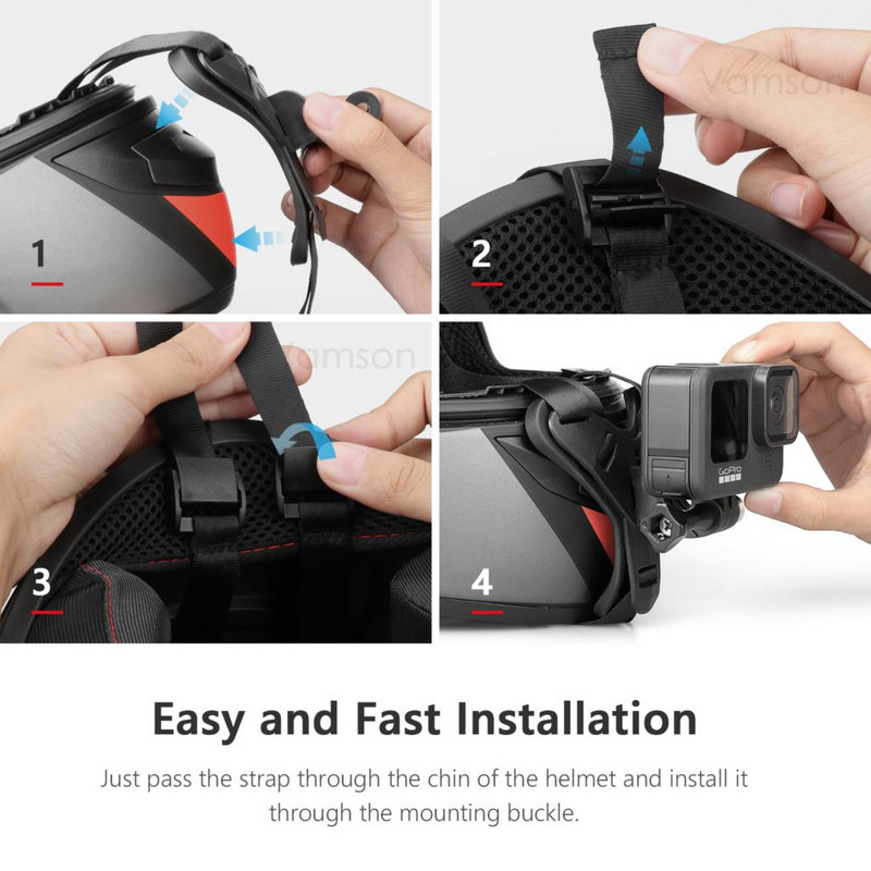 Vamson for Gopro Hero 11 10 9 8 Šalmo laikiklis ant galvos, skirtas Insta360 One X3 su vėjui atspariu putplasčiu motociklo priedais