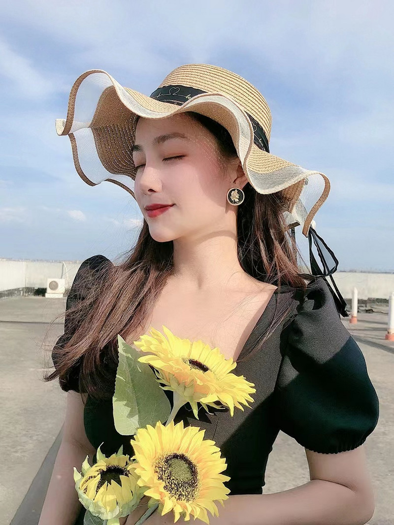 Ljeto 2023. Slamnati šešir s bisernim obodom za žene Djevojke Kapa za plažu s čipkastim mrežastim obodom Šešir za sunčanje na otvorenom Ležerna panama kapa