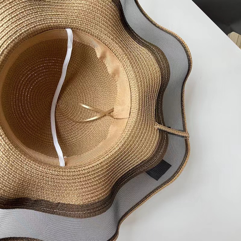Ljeto 2023. Slamnati šešir s bisernim obodom za žene Djevojke Kapa za plažu s čipkastim mrežastim obodom Šešir za sunčanje na otvorenom Ležerna panama kapa