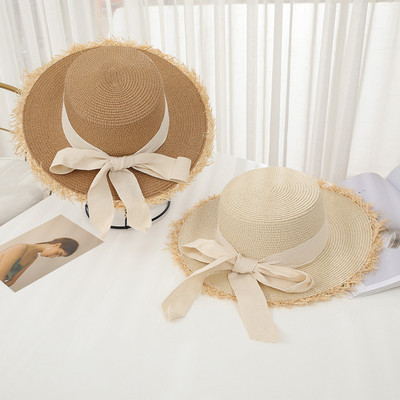 Νέο καλοκαιρινό ψάθινο καπέλο δαντελένια καπέλα παραλίας Γυναικεία κορεάτικα αντιανεμικό σχοινί Ταξίδι με φαρδύ γείσο Καπέλο ηλίου Κομψό καπέλο Lolita με κάδο καπέλο διακοπών
