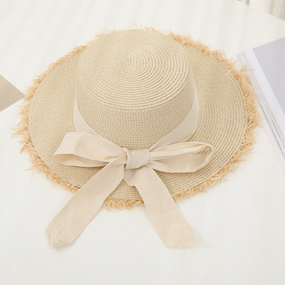 Új nyári szalmakalap csipke strandkalapok női koreai szélálló kötélutazás széles karimájú napkalap Elegáns Lolita vödörsapka ünnepi sapka