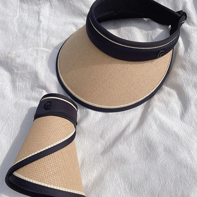 Vasaros nešiojama UV apsauga Sulankstomas laisvalaikio platus, didelis kraštas šiaudinis kepuraitės kepuraitės nuo saulės paplūdimio skrybėlė