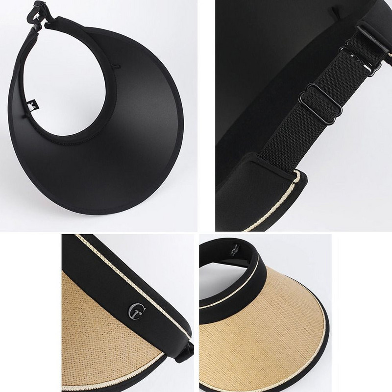 Vasaros nešiojama UV apsauga Sulankstomas laisvalaikio platus, didelis kraštas šiaudinis kepuraitės kepuraitės nuo saulės paplūdimio skrybėlė