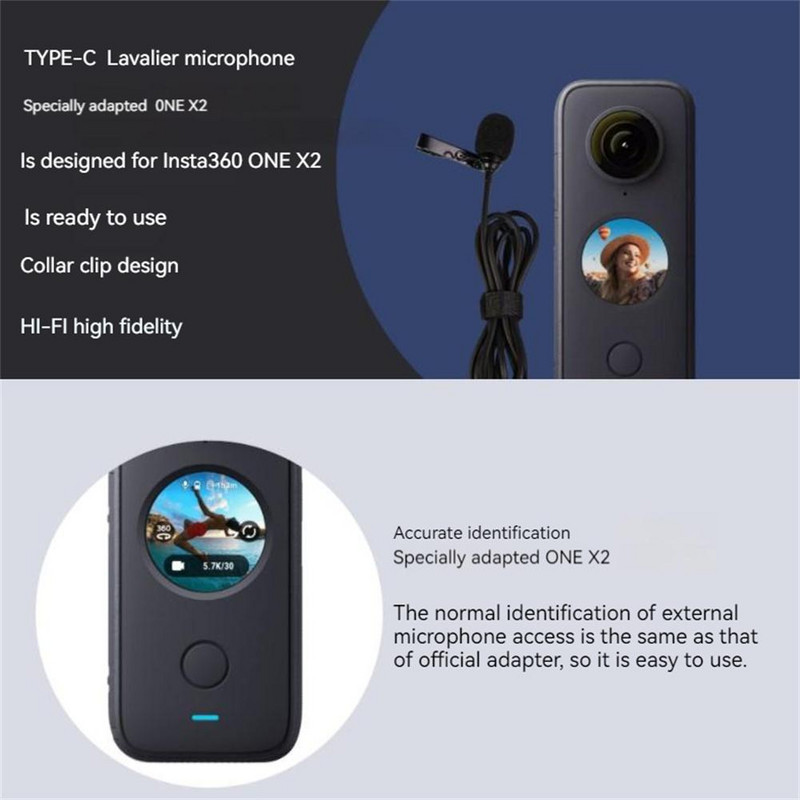 Type-c Lavalier mikrofon Insta 360 One X2/x3 Mic külső Hifi rögzítéshez Professzionális mikrofon Mozgókamera Tartozékok