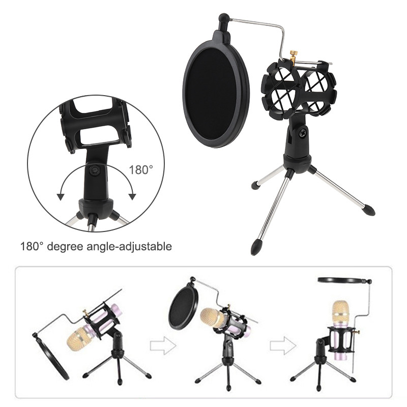 Prijenosni studijski držač za stolni tronožac s filtrom za vjetrobransko staklo i funkcijom amortizacije za konferencijsku sobu, sobu za snimanje