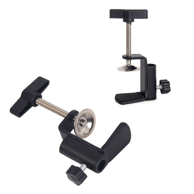 Aliuminio lydinio geležies konsolinis laikiklio spaustukas su reguliuojamais nykščiu varžtais neslystantis kilimėlis, skirtas mikrofono stovo staliniam spaustukui