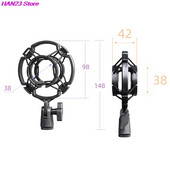 1X universalus profesionalus kondensatoriaus mikrofonas, mikrofono smūgio laikiklis, studijinis įrašymo laikiklis, skirtas didelės membranos mikrofono gnybtui, juodas