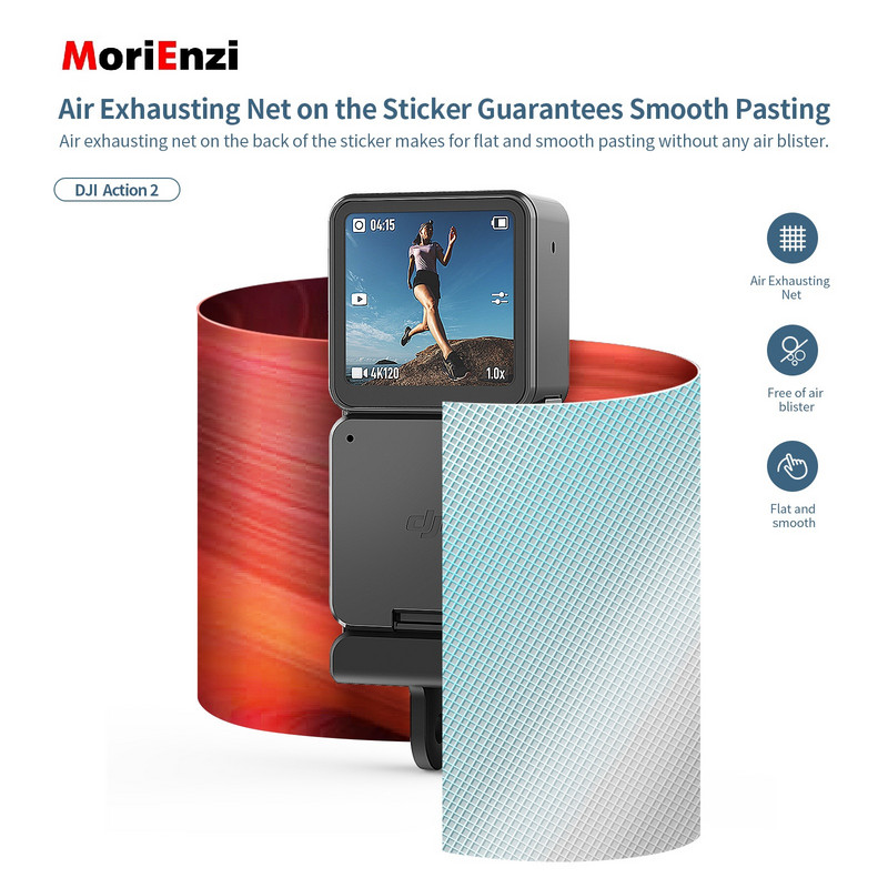 MoriEnzi For DJI Action2 Aku kestvus kahe ekraaniga korpuse kaitse paberi toimega 2 kriimustusvastane korpus PVC kaitsekleebis
