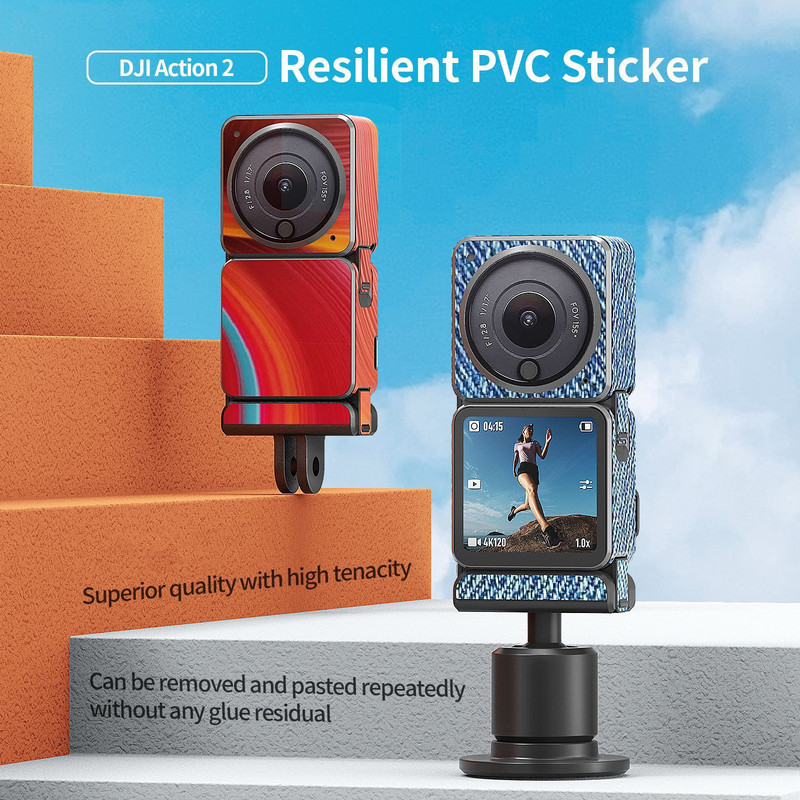 MoriEnzi For DJI Action2 Aku kestvus kahe ekraaniga korpuse kaitse paberi toimega 2 kriimustusvastane korpus PVC kaitsekleebis