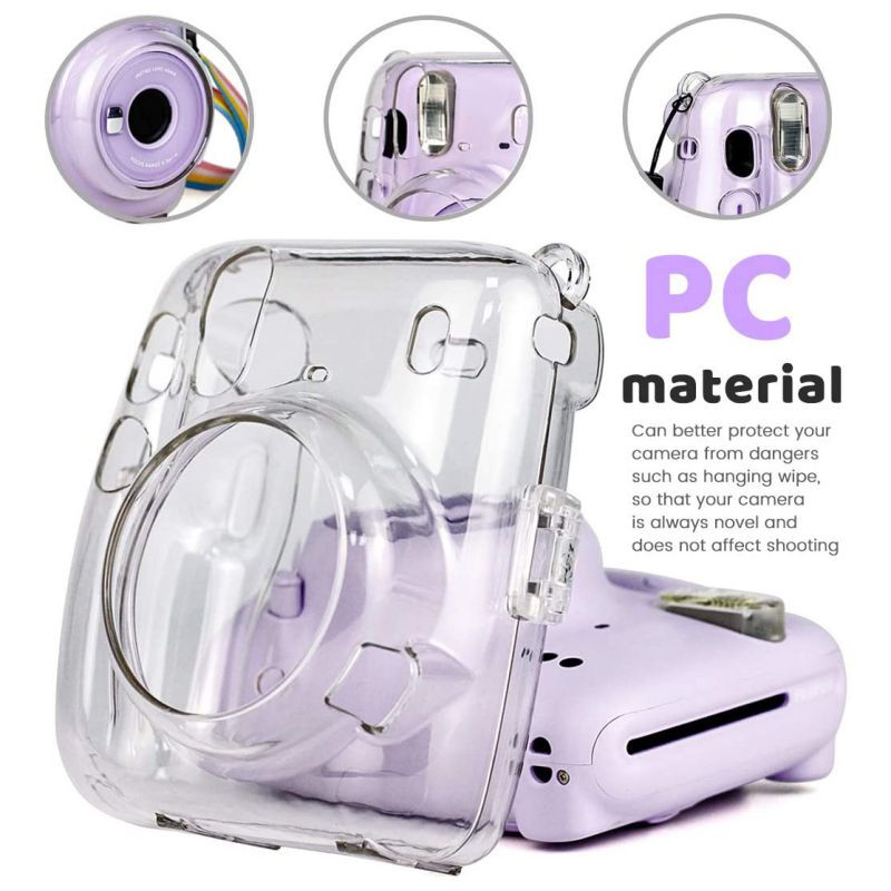 Noua carcasă de cristal mini pentru aparatul foto Carcasă transparentă de protecție cu curea curcubeu reglabilă pentru accesorii pentru camere Fujifilm Instax Mini 11