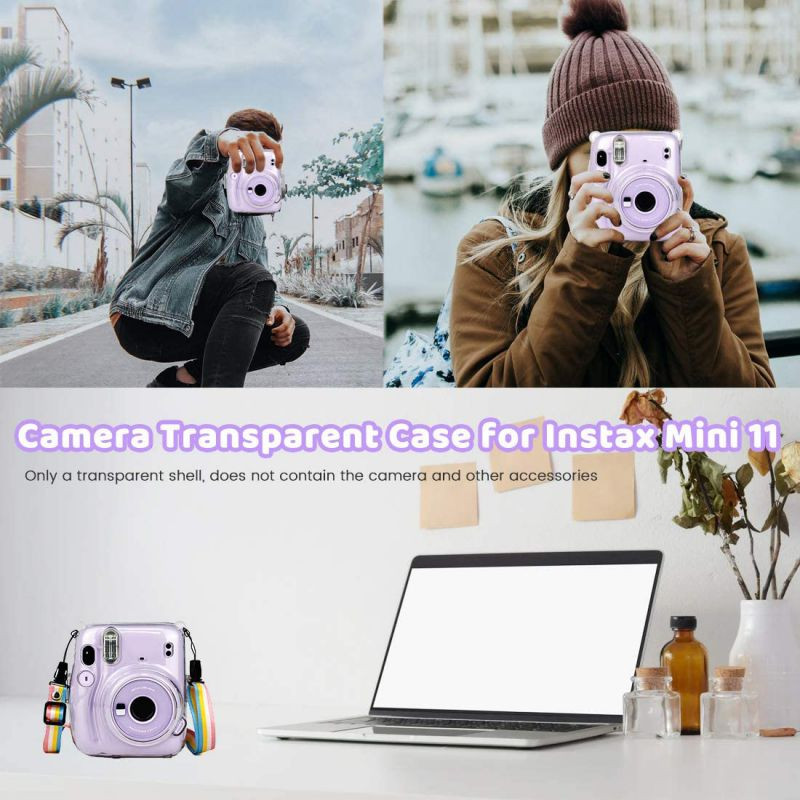 Noua carcasă de cristal mini pentru aparatul foto Carcasă transparentă de protecție cu curea curcubeu reglabilă pentru accesorii pentru camere Fujifilm Instax Mini 11