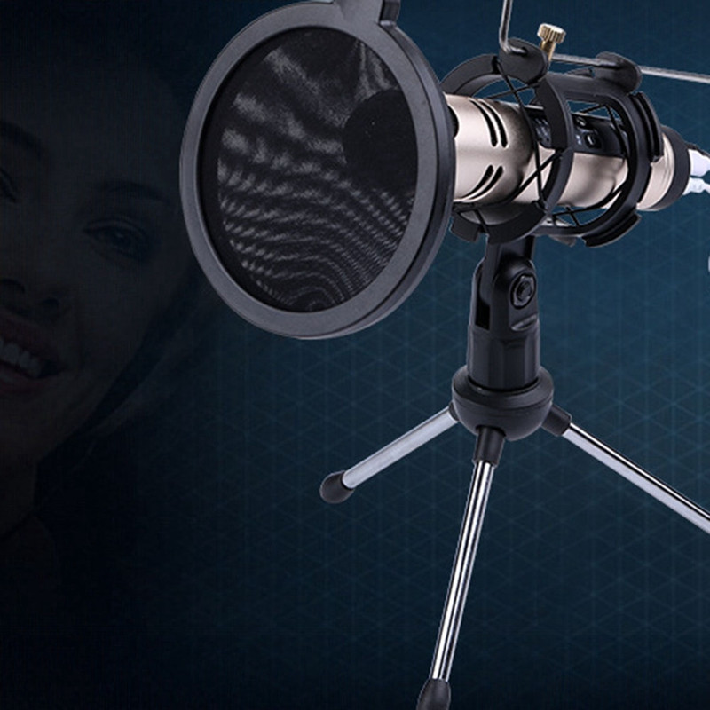 Nastaviteľný stojan na mikrofón, stolný statív pre nahrávanie videa z počítača s krytom filtra proti vetru pre mikrofón