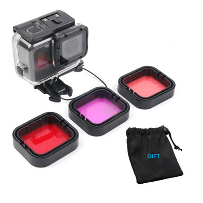 Filtre impermeabile super subțiri 3 buc. Set de filtre pentru scufundări subacvatice roșu roz violet pentru Gopro Hero 5/6/7 carcasă originală neagră