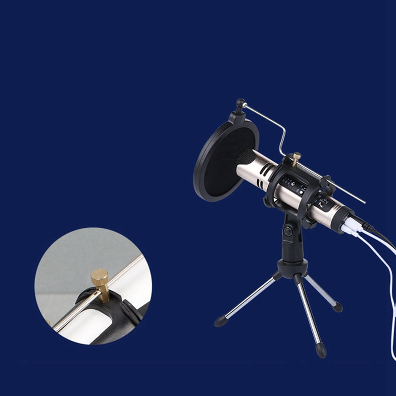 Nastaviteľný stojan na mikrofón, stolný statív pre nahrávanie videa z počítača s krytom filtra proti vetru pre mikrofón