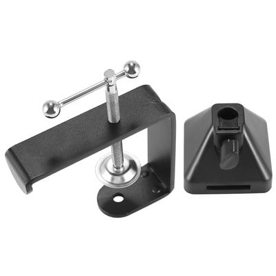 Tvirtas ant stalo tvirtinimo spaustukas, C tvirtinimo spaustuko laikiklis su ausinių kabliu, skirta mikrofono pakabos strėlės svirties stovui