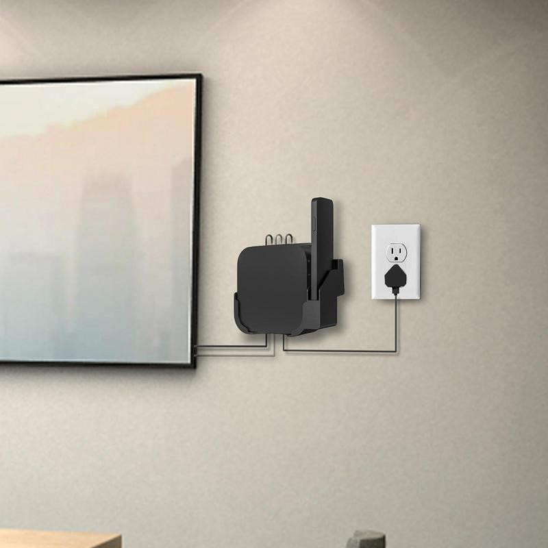 Seinale paigaldatav telerikarbi korraldaja Apples TV HD 4K 2-7 põlvkonna salvestusriiul koos kaugjuhtimispuldi hoidikuga.