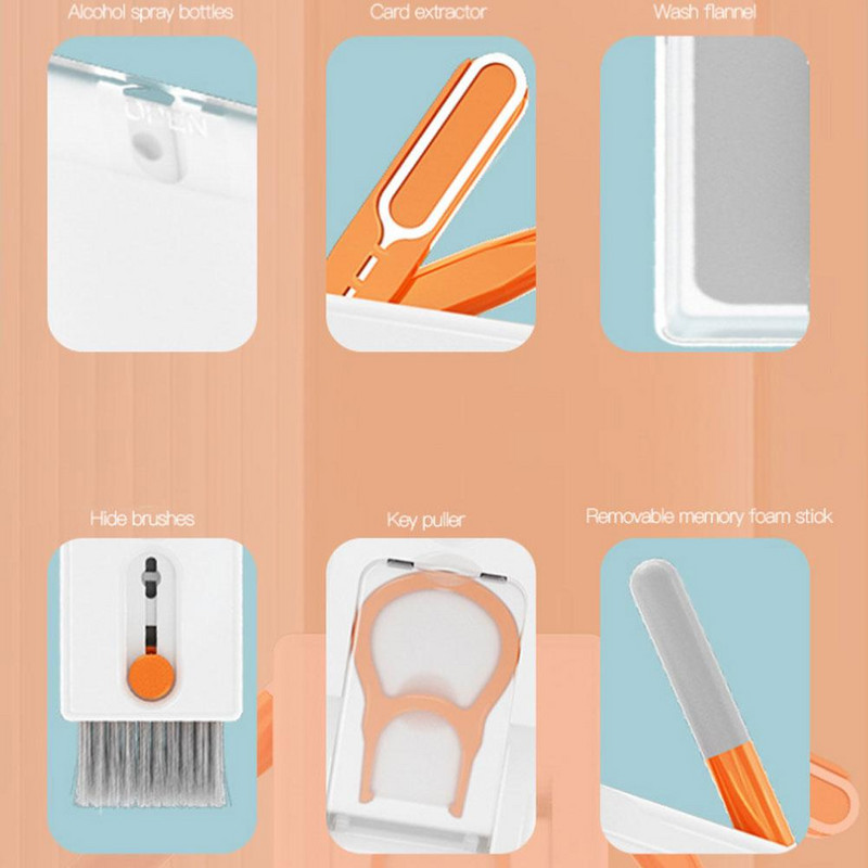 Daugiafunkcis BT ausinių valymo rašiklis kompiuterio klaviatūros valiklio šepetėlio rinkinys ausinių valymo rašiklis, skirtas ausinių klaviatūros valikliui