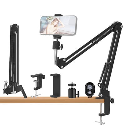 Cell Phone Holder Flexible Goose Neck Type Stand 360° Rotation Long Arm Desk Bracket Mobile Clamp For Ring Light,Mic,Shoot Video
