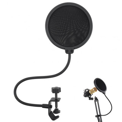 Двуслоен студиен микрофон Поп филтър Гъвкава предпазна маска Микрофонен щит за говорене Аксесоари за запис