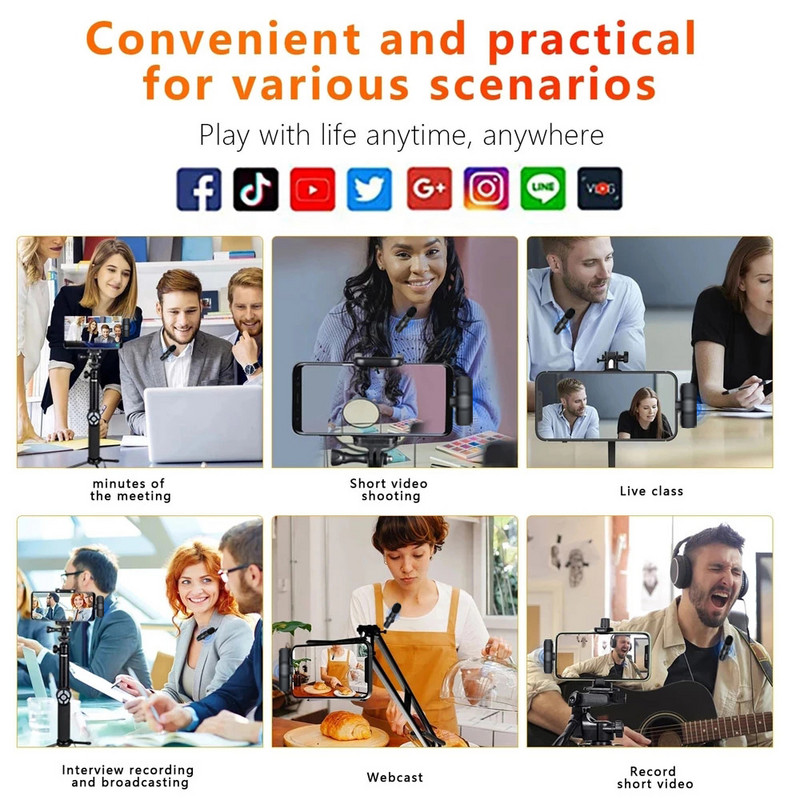 Új vezeték nélküli Lavalier mikrofon hordozható audio-videó rögzítő minimikrofon iPhone Android PC kamerához élő játéktelefonhoz