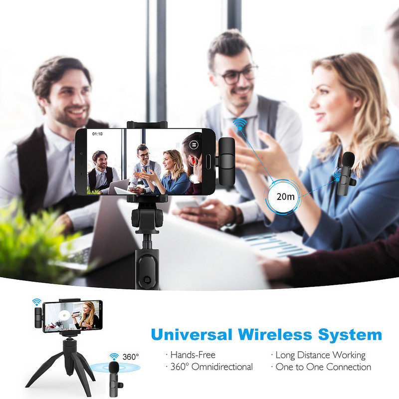 Bežični lavalier mikrofon s poništavanjem buke, audio video snimanje, mini mikrofon za iPhone Android Xiaomi mikrofon za prijenos uživo za igre