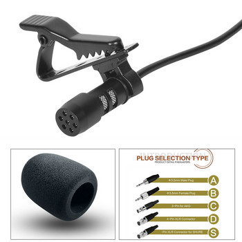Μαύρο μικρόφωνο Lavalier 3,5 mm XLR 3-pin XLR 4-pin για ασύρματο σύστημα με μεταλλικό κλιπ και παρμπρίζ