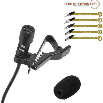 Черен петличен реверен микрофон 3,5 mm XLR 3-пинов XLR 4-пинов за безжична система с метална скоба и предно стъкло
