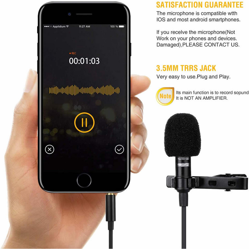 1,5 m körkörös fém mikrofon 3,5 mm-es Jack Lavalier nyakkendőkapcsos mikrofonok Mini audio mikrofon fényképezőgéphez számítógéphez laptop telefonhoz