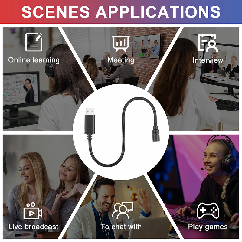 Kebidu prijenosni USB 2.0 mikrofon, podesivi mini mikrofon protiv buke, audio adapter za prijenosno/prijenosno računalo/PC/MSN/Skype