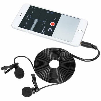 PUJIMAX Dual Head Mini Lavalier Lapel Microphone 3.5mm Jack Headset Microphone 1M/3M кабел за IPhone Radio Audio Video Microfon