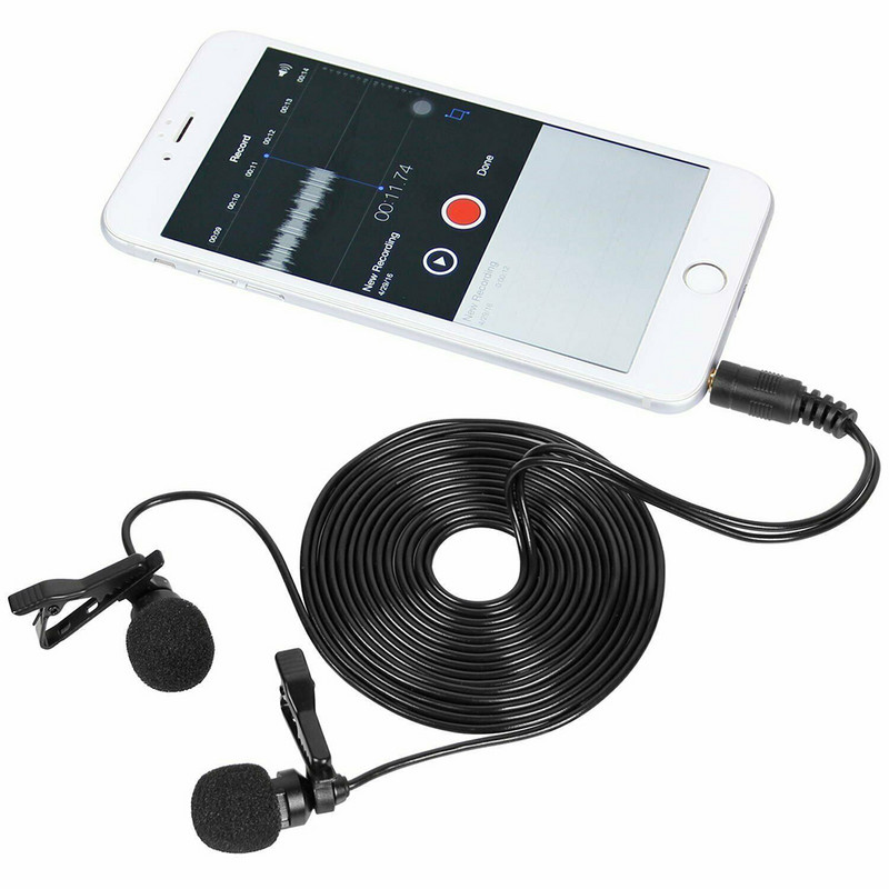 PUJIMAX kétfejes mini Lavalier hajtókamikrofon 3,5 mm-es jack fejhallgató mikrofon 1M/3M kábel IPhone rádióhoz, audio-videó mikrofonhoz