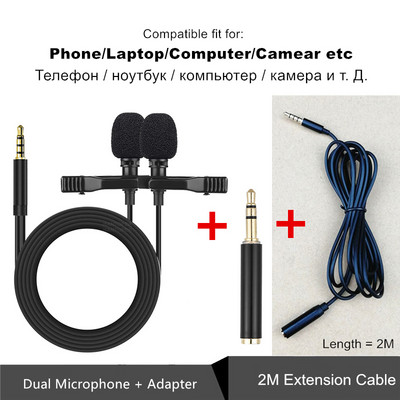 Professionnel Dual Mini Lavalier Μικρόφωνο για Τηλεφωνικό Φορητό Η/Υ, μικρόφωνο πέτο για ραδιόφωνο Smartphone Micro karaoke Microfono