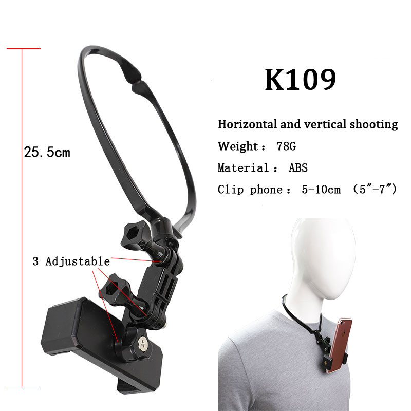 Nešiojamas išmaniojo telefono laikiklis ant kaklo, skirtas POV fotografuoti vaizdo įrašų įrašymo asmenukę, skirtą iPhone Samsung Huawei Gopro sportiniams fotoaparatams