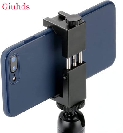 Aluminum Phone Tripod Mount w Cold Shoe Mount, Support Vertical and Horizontal, Universal Adjustable Clamp for iPhone 12 11 Pro