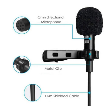 Преносим 3,5 мм петличен микрофон с щипка USB кондензаторен микрофон 1,5 м кабелен външен тип C жак Мини микрофон за телефон, компютър, лаптоп