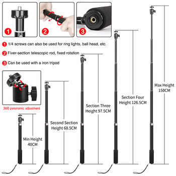 158 см преносим статив за селфита с глава на винт 1/4 Гъвкава стойка за статив за селфита с Bluetooth дистанционно управление и държач за телефон