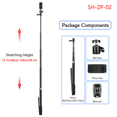 Trepied pentru selfie pentru telefon portabil de 158 cm, cu cap șurub 1/4, trepied pentru selfie flexibil, cu telecomandă Bluetooth și suport pentru telefon