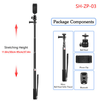 Trepied pentru selfie pentru telefon portabil de 158 cm, cu cap șurub 1/4, trepied pentru selfie flexibil, cu telecomandă Bluetooth și suport pentru telefon