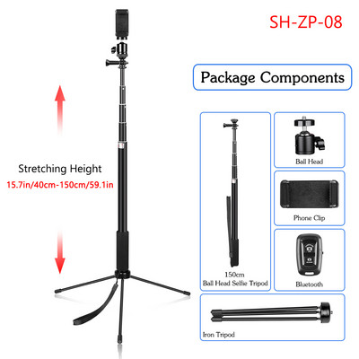 Trepied pentru selfie pentru telefon portabil de 158 cm, cu cap șurub 1/4, trepied pentru selfie flexibil, cu telecomandă Bluetooth și suport pentru telefon