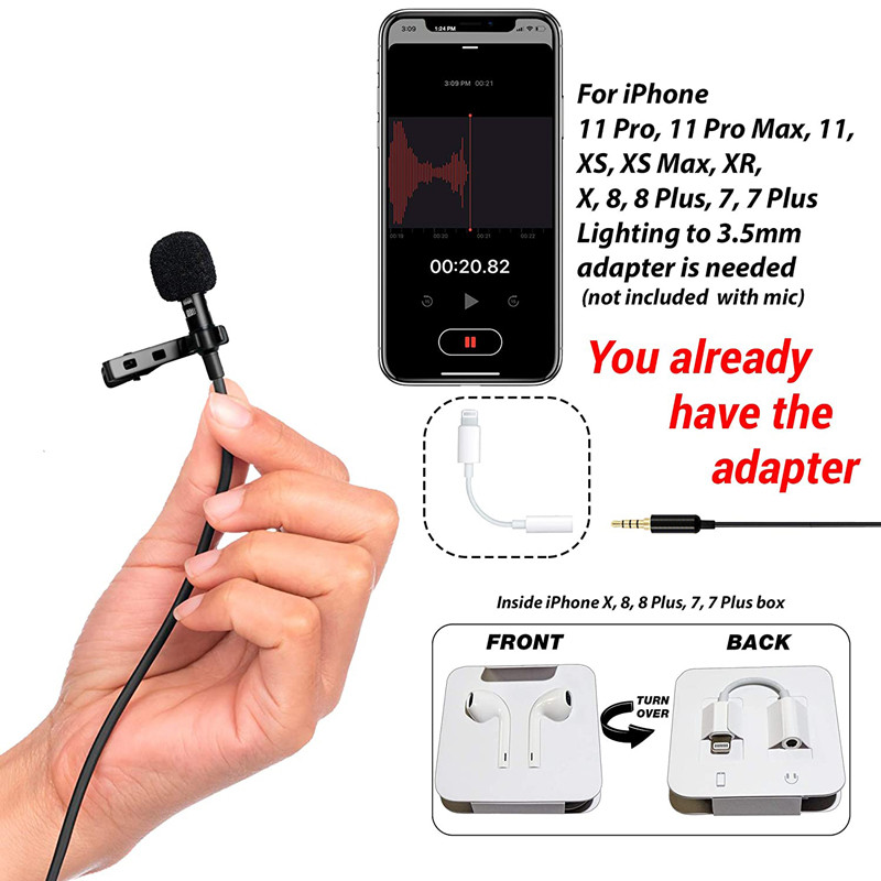 Mini mikrofon na rever od 3,5 mm s metalnom kopčom za mobilni telefon, osobno računalo, prijenosno računalo - žičani mikrofon za govor i vokalni zvuk