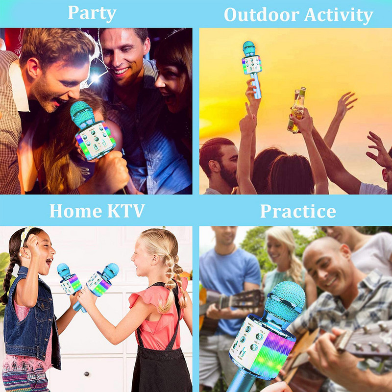 Bežični karaoke mikrofon Bluetooth-kompatibilan ručni zvučnik Kućni KTV player s plesnim LED svjetlima Funkcija snimanja
