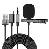 3,5 mm Lavalier mikrofon, rupica za rever, mikro vezica, USB Type-C, mobilni mobitel, pametni telefon, igrice, 1,5 m, žičani mikrofon, mini mikrofon