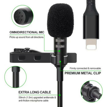 Мини преносим микрофон с ревер с щипка за Lightning Type C 3,5 mm USB микрофон за IPhone IPad Android смартфон PC лаптопи