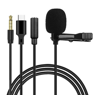 Преносим 1,5 м кабелен мини микрофон тип C за телефон, компютър, лаптоп, метален петличен USB микрофон, 3,5 мм кондензаторни микрофони