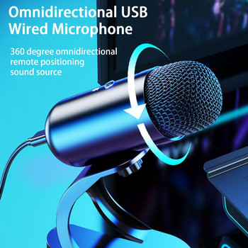Нов дизайн USB геймърски компютърен микрофон за стрийминг на подкасти, RGB компютърен кондензаторен настолен микрофон за YouTube видео