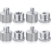 8Pcs Комплект адаптери за резба за стойка за микрофон, 5/8 женски към 3/8 мъжки и 3/8 женски към 5/8 мъжки винтов адаптер Резба сребърен