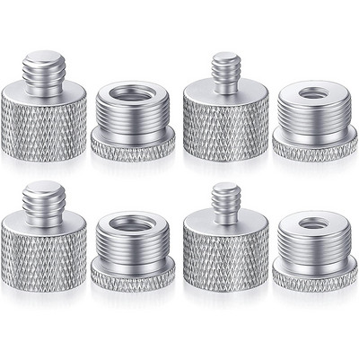 8Pcs Mic Stand Thread Adapter Set,5/8 Female To 3/8 Male And 3/8 Female To 5/8 Male Screw Adapter Thread Silver