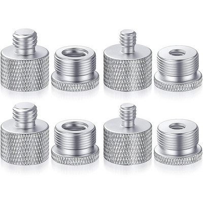 8Pcs Комплект адаптери за резба за стойка за микрофон, 5/8 женски към 3/8 мъжки и 3/8 женски към 5/8 мъжки винтов адаптер Резба сребърен