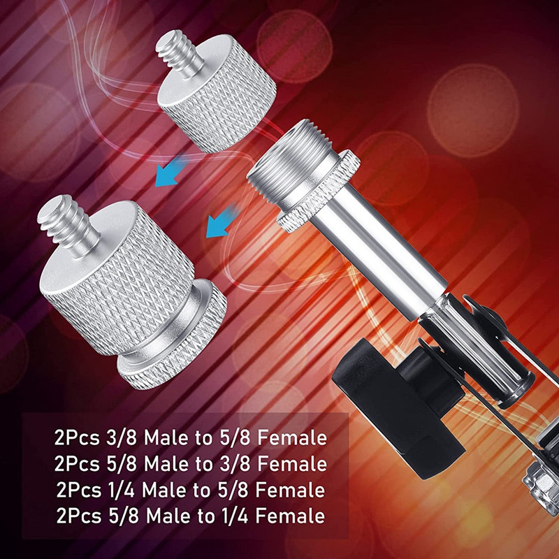 8 vnt mikrofono stovo sriegio adapterio rinkinys, 5/8 lizdo iki 3/8 kištuko ir 3/8 lizdo iki 5/8 vyriško varžto adapterio sriegio sidabro spalvos